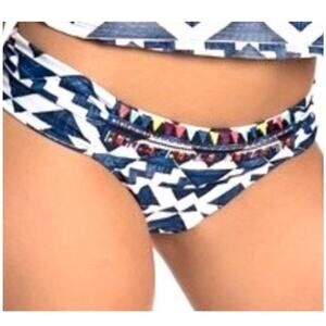LUCKY BRAND NWT Aztec Stripe Blue Bikini Swim BOTTOMS - Large